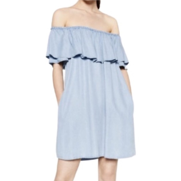 NWT H&M Light Blue Off-Shoulder Dress, Sz XS - Picture 3 of 14